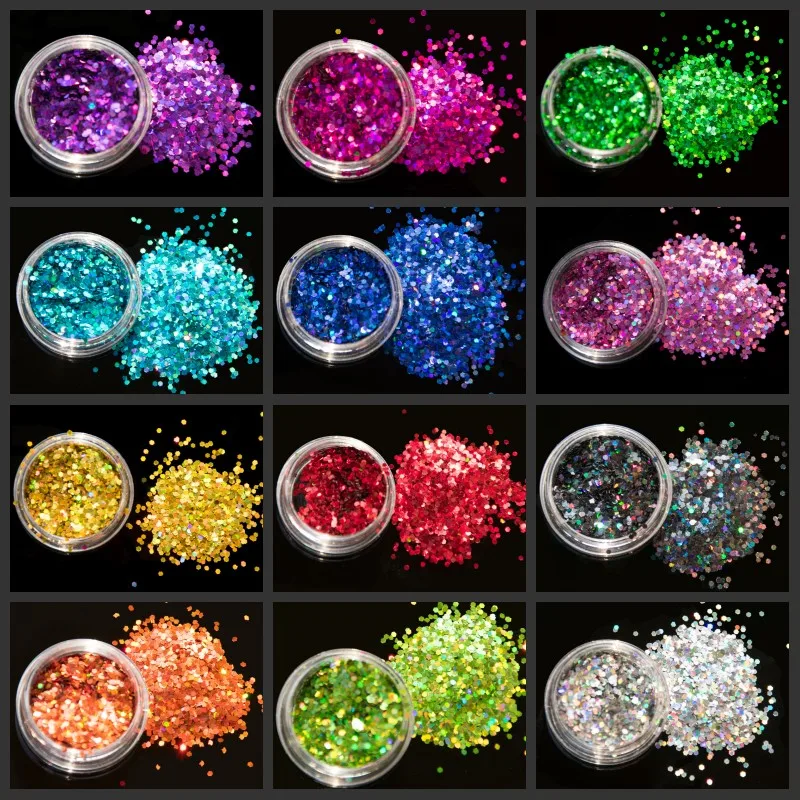 

12 Boxes Nail Glitter Sequins Hexagon Shape Paillette 1MM Holographic Polishing Spangles Sequins Slice Nail Tips Decoration #02#