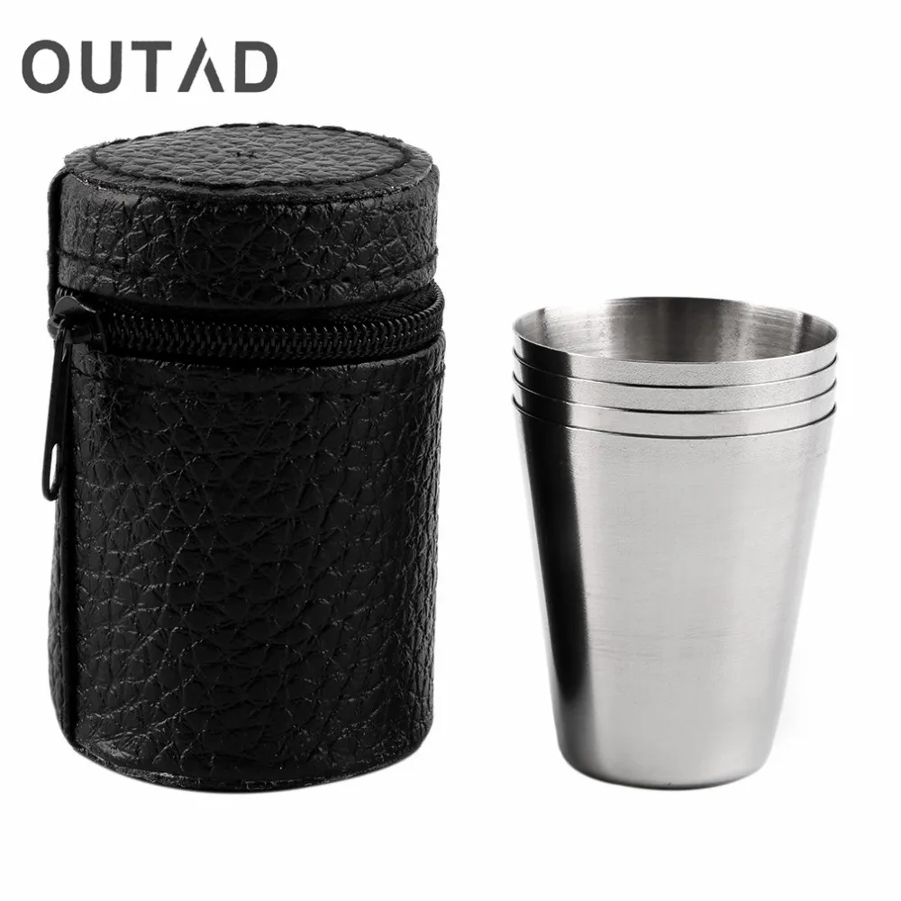 

OUTAD 1 Set of 4 Stainless Steel 30ML, 70ML, 180ML Camping Cup Mug Drinking Coffee Tea With Case Wine Beer Whiskey Mugs Outdoor