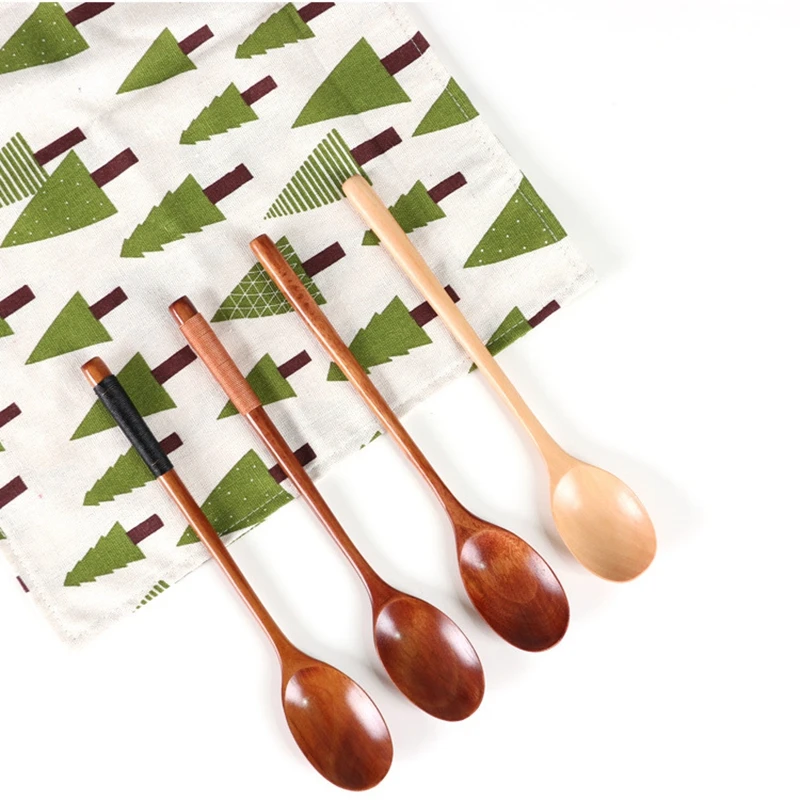 

12pcs/lot DIY handmade wooden spoon Soup Spoons Kitchen Dining & Bar Old paint long handle spoon creative coffee children spoons