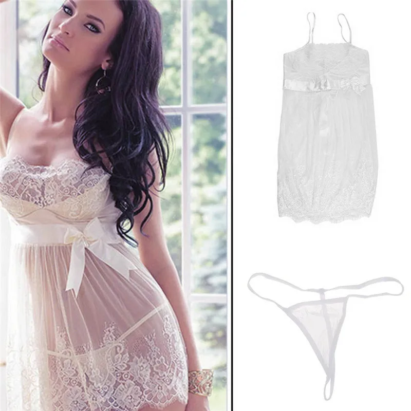 

Women Sexy See Through Lace Sleeveless Backless Underwear Lingerie Pajamas Dress