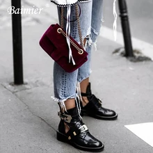 Baimier/женские ботильоны с пряжкой; цвет золотистый, Серебристый; модная брендовая обувь на низком каблуке; женские мотоботы; женские ботинки; сезон весна-осень