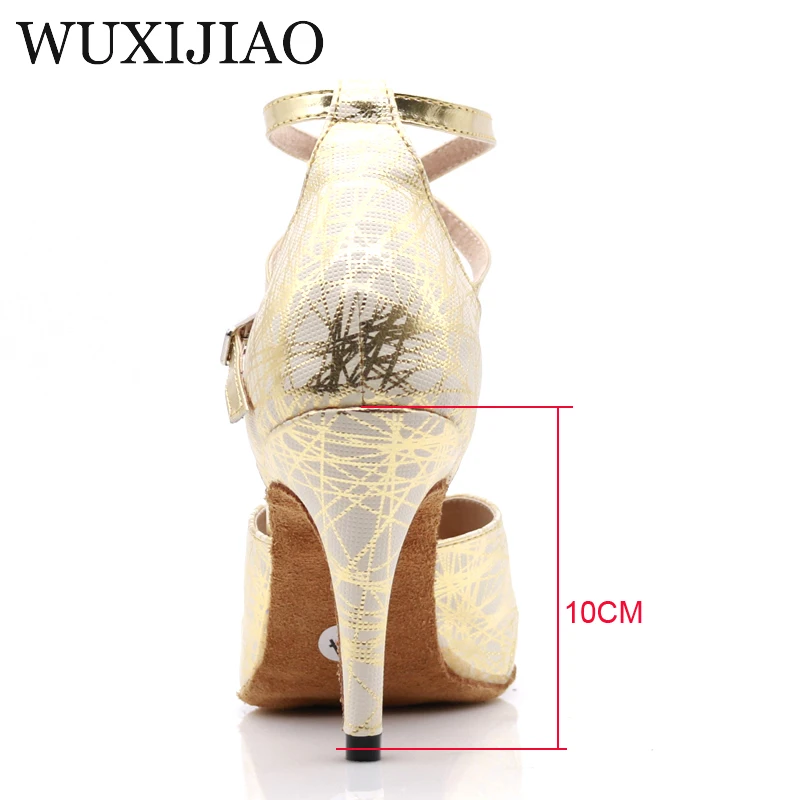 WUXIJIAO hot Printed leatherWomen's Latin dance shoes Ballroom dance shoes Party Square dance shoes soft heel 10cm