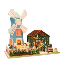 DIY деревянный Миниатюрный Кукольный дом для детей и взрослых, ветряная мельница, Цветочный дом с мебелью, модельные строительные наборы, кукольный домик, игрушки