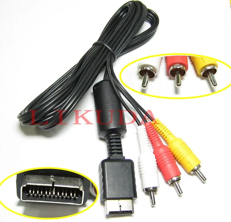 AV Composite RCA Audio Video Cable for SONY PS2 PS3 on