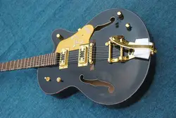 Китайский OEM Музыкальные инструменты полый корпус черный цвет Jazz Guitar золото hardward bigsby Электрогитары для продажи Бесплатная доставка