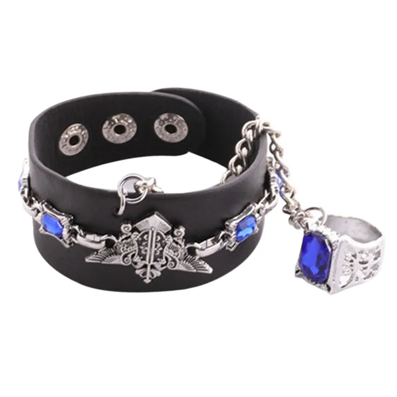 

Hot Sale Vintage Punk Cosplay Anime Kuroshitsuji Bracelet Charms Eagle Mark Bracelet Blue Crystal Bracelets Jewelry BH