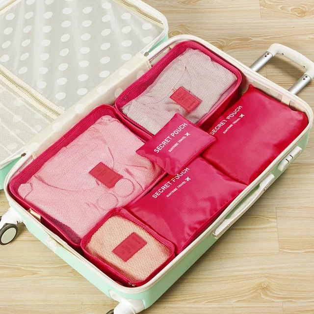 6 шт. один комплект багажа нейлоновая Упаковка Куб дорожные сумки система Прочная Большая емкость унисекс сумка для организации и сортировки одежды - Цвет: Красный