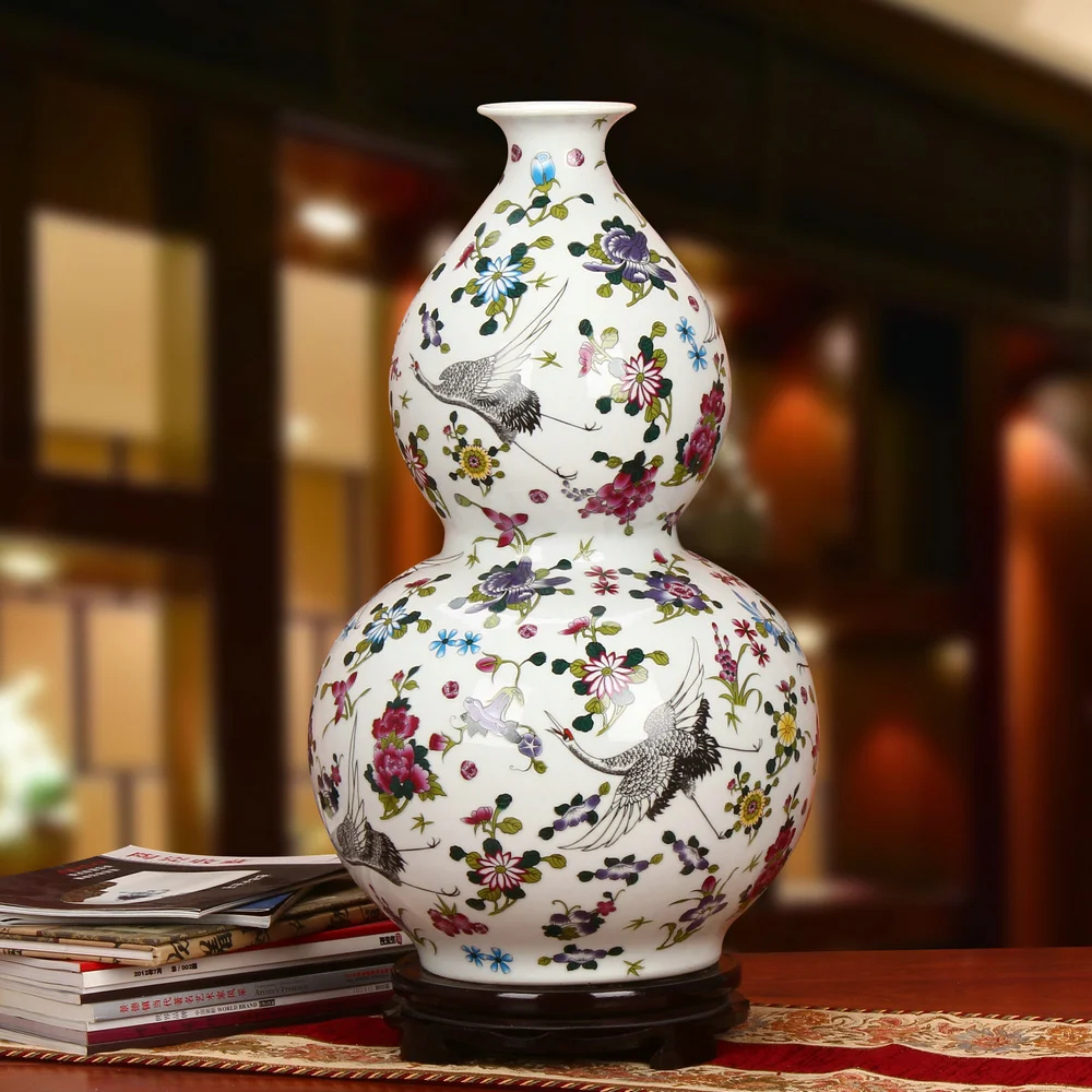 Jingdezhen ceramic Crane Gourd Landing Large Vase Modern Chinese