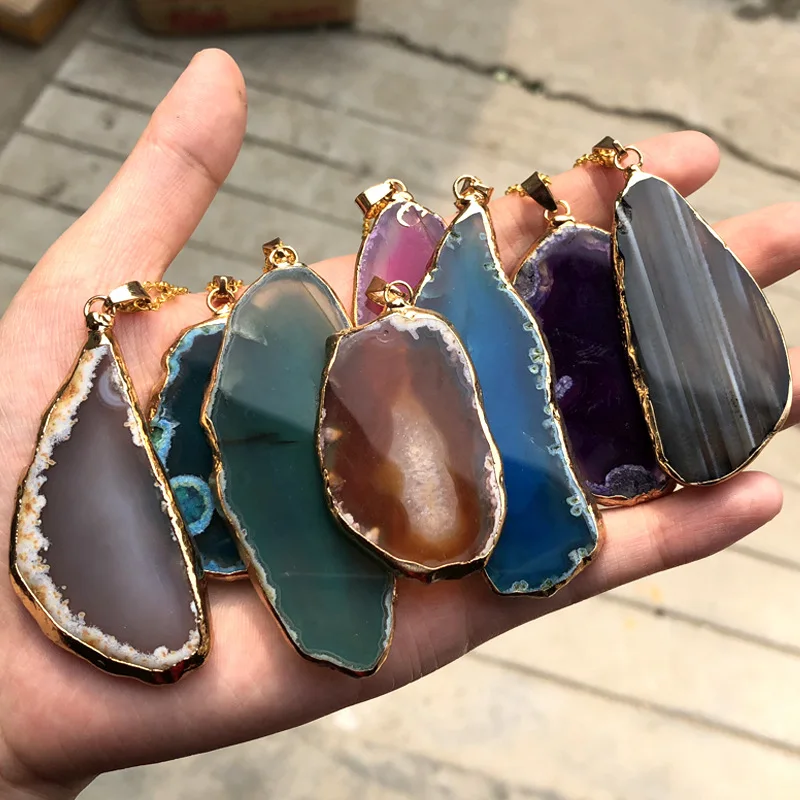 Reiki Natürliche Onyx Achate Anhänger Halskette Chakra Multi Bunte Scheibe Unregelmäßigen Echt Agat Kristall Stein Quarz Halsketten Frauen|Anhänger-Halsketten| - AliExpress