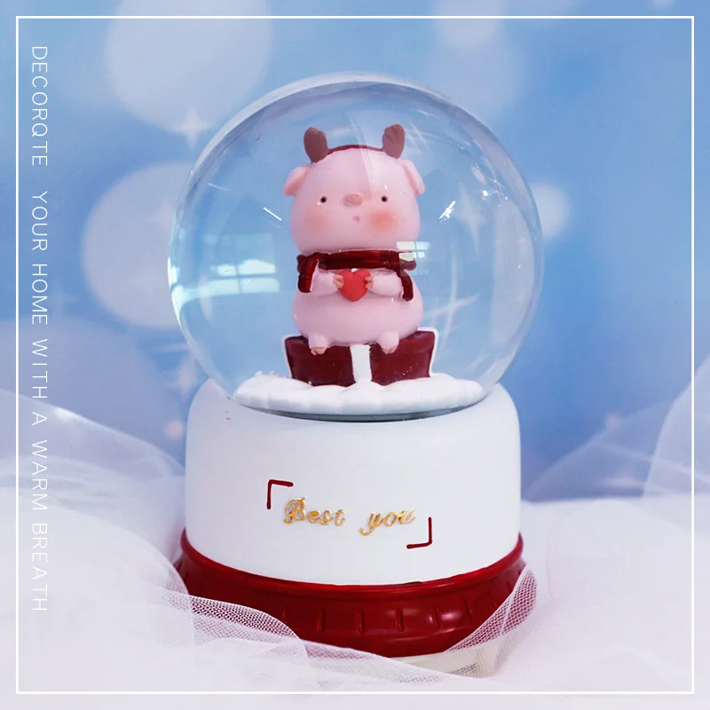 

Creative Small Deer Crystal Ball Music Box Ornament Resin Crafts Snow Rotating Crystal Ball Music Box Home Decor Christmas Gift