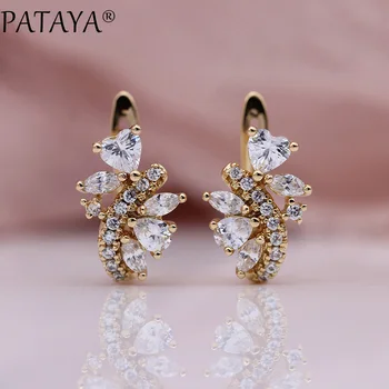 

PATAYA New Horse Eye Earring 585 Rose Gold Round Natural Zircon Dangle Earrings Women Fashion White Water Drop Fine Cute Jewelry