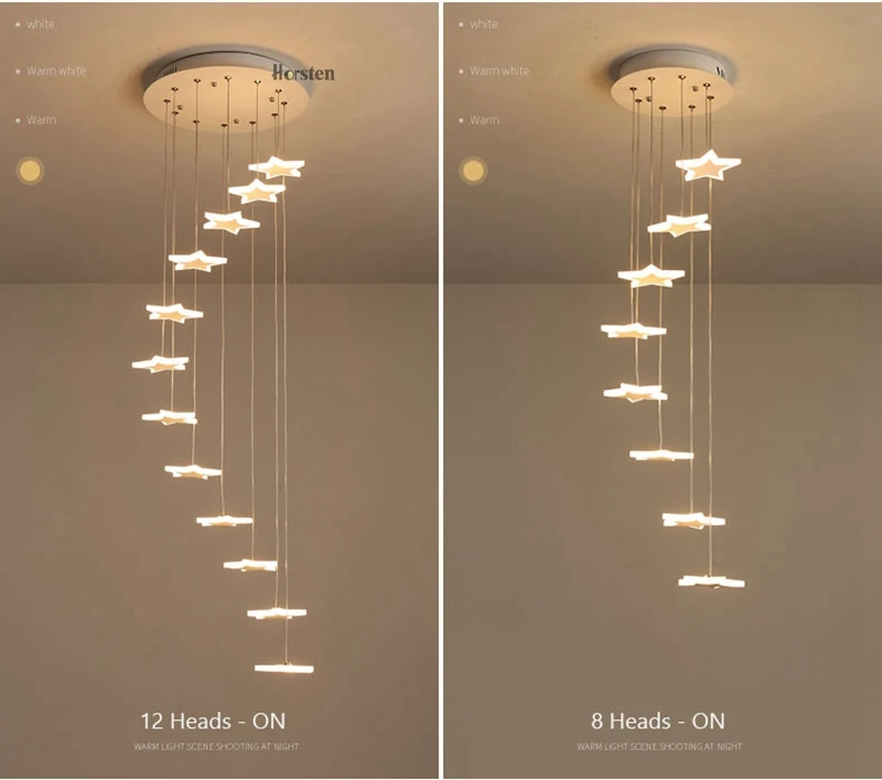 Modern Duplex Staircase LED Pendant Lights Personality 18 Stars Hanging Lamps Minimalist Rotaion Staircase Lamp Living Room Lighting (11)
