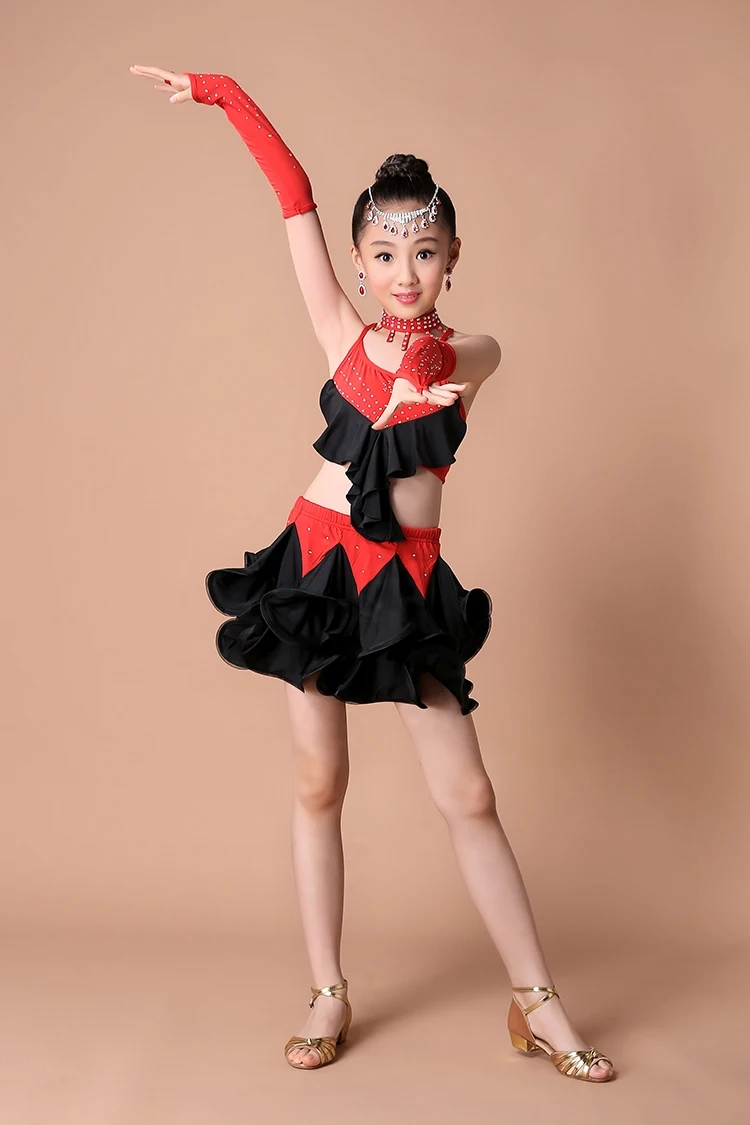 Girl latin dance dress girl  Girls Latin Vest+ Skirt Cake Skirt Suit Modern Dance Competition Performance Clothing Hot (25)