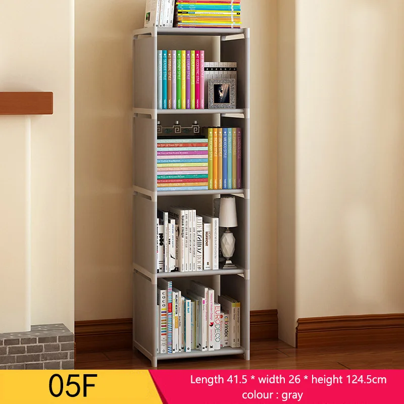 Simple 4 grid Bookshelf non-woven Steel pipe structure Easy assembly Removable bookcase Living Room Furniture Storage shelf