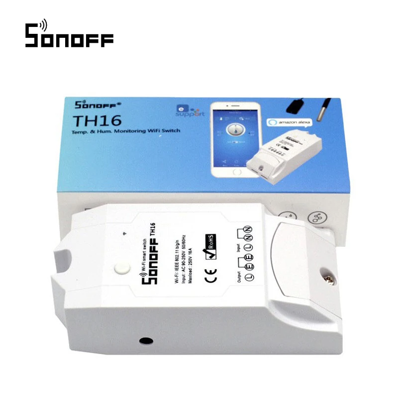 Умный Wi Fi переключатель Sonoff TH16 контроль температуры и влажности дистанционное