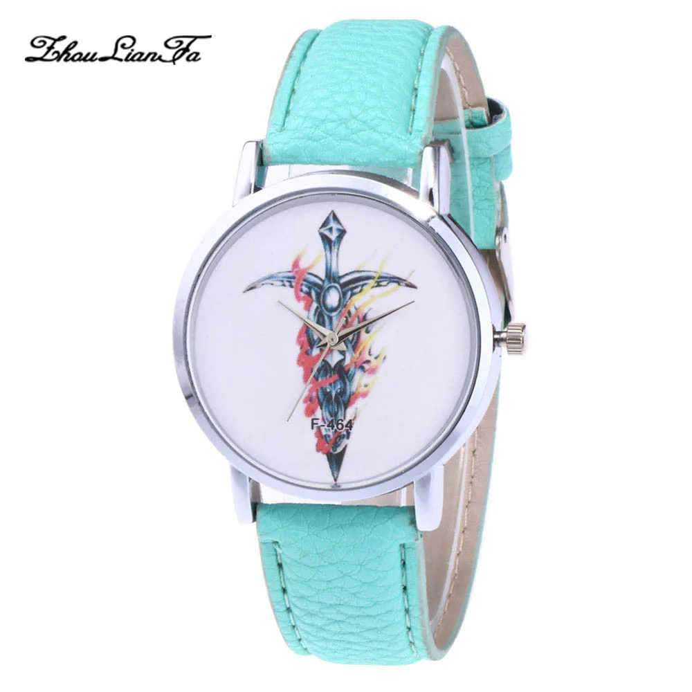 Womens Leather Analog Alloy Sword Pattern Design Round Band Quartz Wrist Watch For Fashion Woman Gifts Womens Leather Analog Alloy Sword Pattern Design Round Band Quartz Wrist Watch For Fashion Woman Gifts