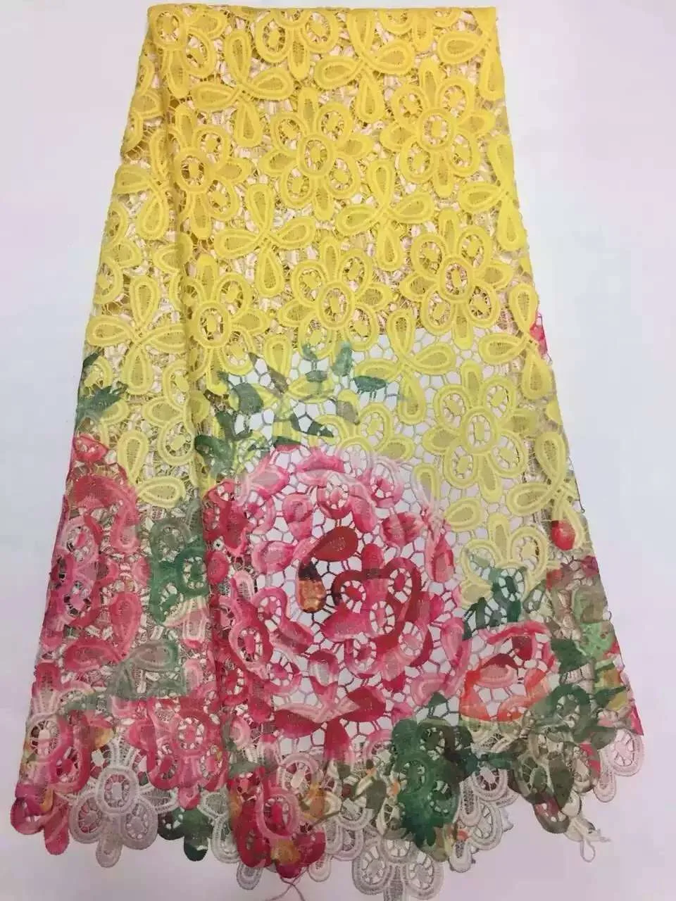 RF507 Applique Patch 3D Flower Golden Sequin Crystal Embroidery African Lace Guipure Fabric Material Sew Wedding