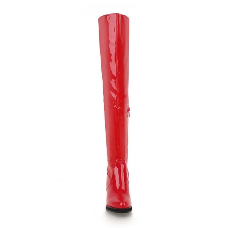Hauts Grande Cuir Pole Bout gold Genou Dancing Rond En Bottes Talons Chaussures Plus Moto 3447 sliver red Femme Black Sexy Taille Verni 3cTKJlF1