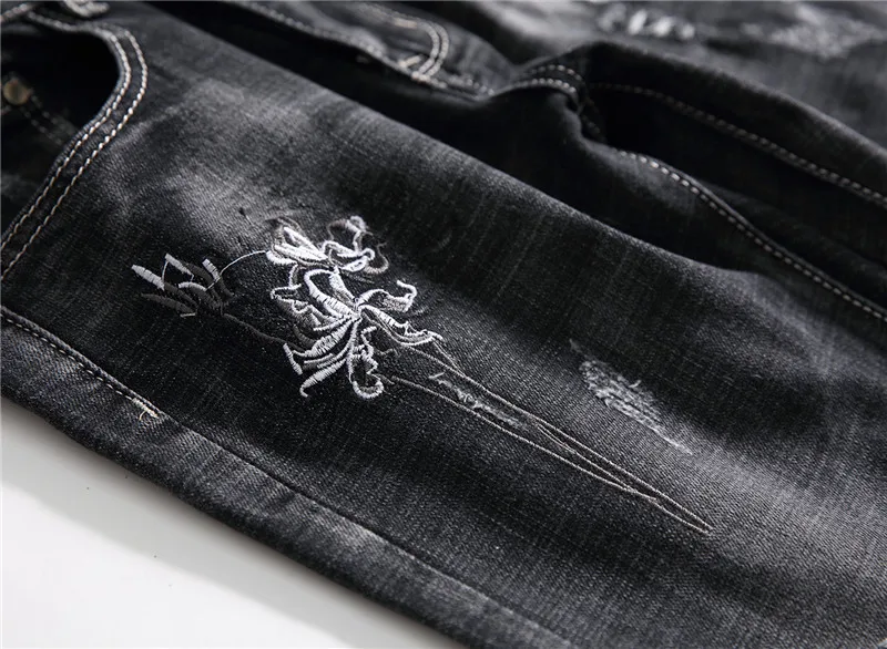 Новое поступление мужские серые байкерские джинсы обтягивающие потертые рваные нашивки винтажные джинсы из денима облегающие Стрейчевые брюки размер 38#5576