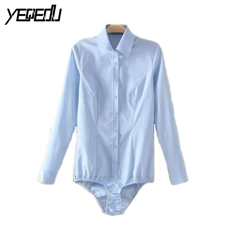 Женская рубашка боди с длинным рукавом голубая/белая #2102 2020|office blouse|office blouses