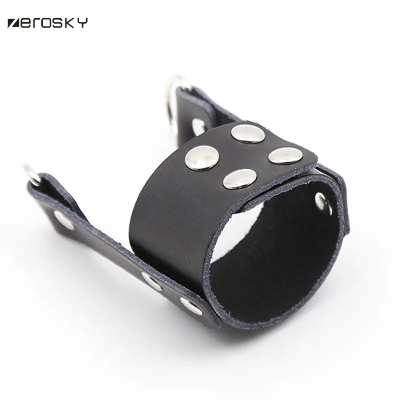 Zerosky PU мужское кольцо для пениса мяч растяжки с поводком кожаный Растяжитель CBT