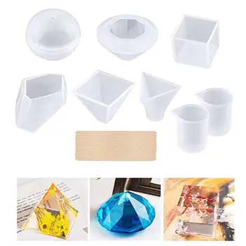 

ANGELADY 8pcs/set DIY Jewelry Tools Handmade Resin Molds Kit Large Silicone Epoxy Resin Molds Including Cube Pyramid Sphere