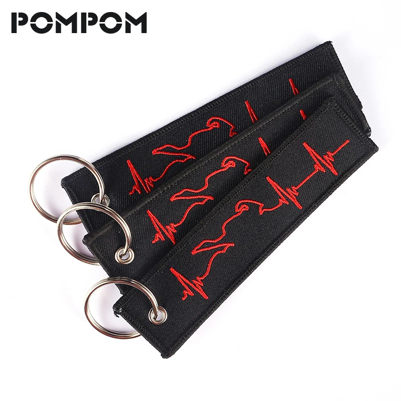 

3 PCS/LOT Fashion Biker Heartbeat Keychain for Motorcycles and Cars Embroidery Key Fobs Wholesales Fashionable Chain Keychain