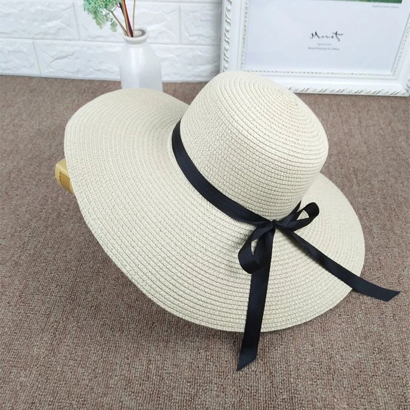 Новые солнцезащитные шапки женские летние ручной вязки шляпа бант летняя красивая женская соломенная шляпа пляжные Кепки большой размер