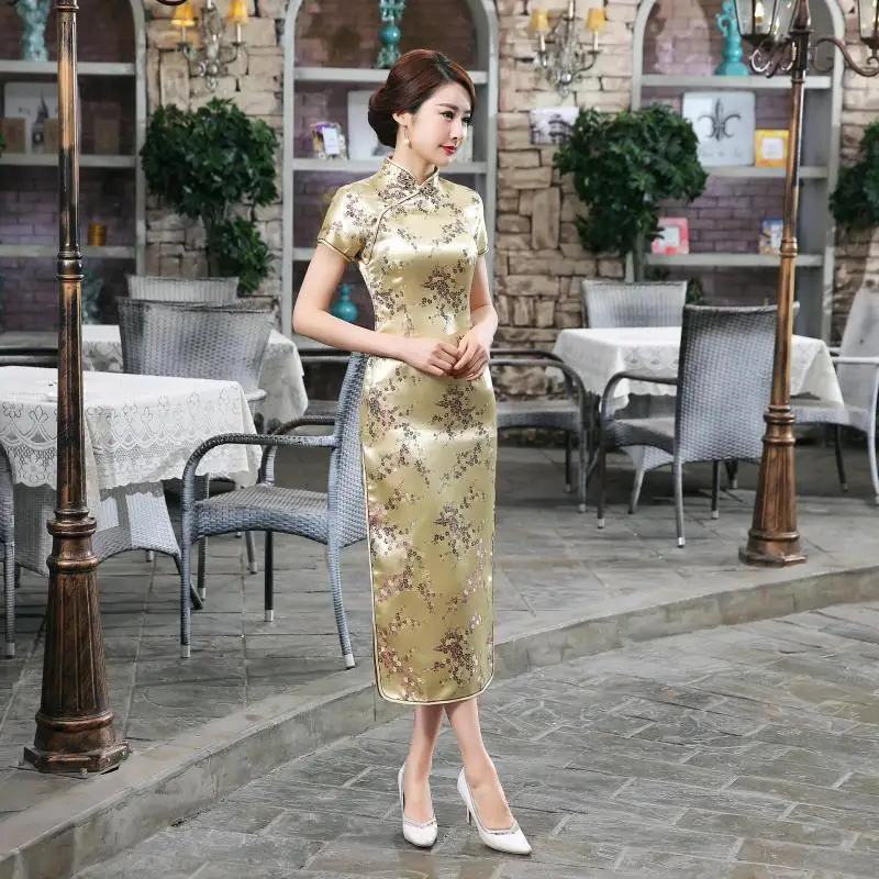 Черный, красный китайское традиционное платье Для женщин Cheongsam Qipao летние шорты рукавом длинное платье цветок размеры S M L XL XXL 3XL 020204