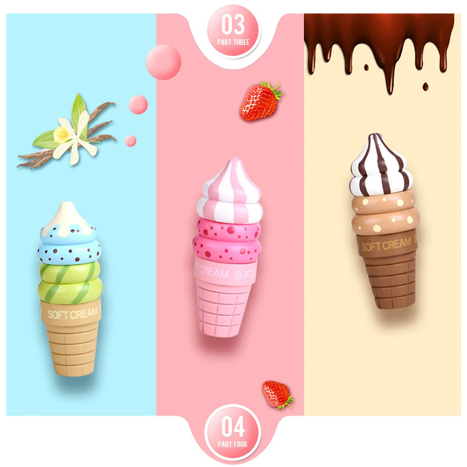 Дети милые деревянные магнитные шоколадные/Ванильные/Клубничное мороженое игрушки кухня мороженое Десерт сладости еда ненастоящая