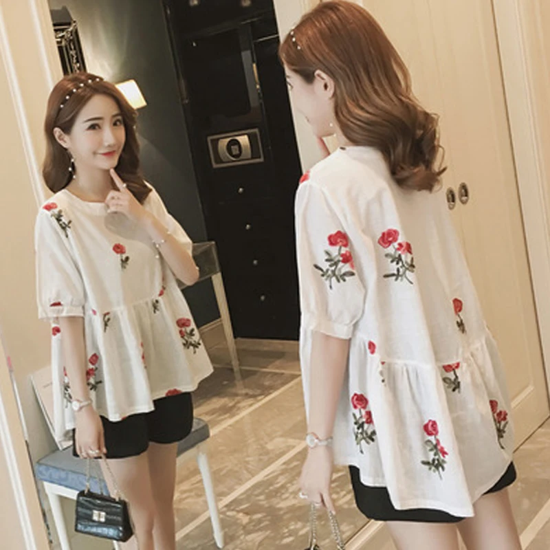 

Maternity Clothes Fashion Maternity Suit Pregnant Women Sets Small Red Flower Cotton Hemp Coat + Pregnant Women Belly Pantsb