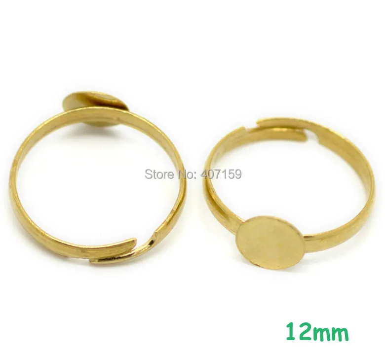 

(60 pieces/lot) 12mm Golden Plated Brass Blank Flat Circle Pad Cabochon Bases Rings Settings Findings for Children Kids Girls