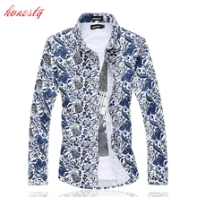 Мужские платья рубашки плюс размер M-6XL с длинным рукавом рубашки Slim Fit повседневные хлопковые Camisa Masculina Social цветочные рубашки SL-E510