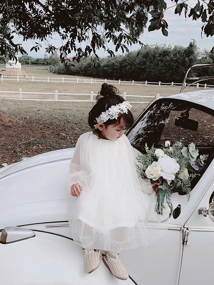 

Infant Girl Princess Dress 2019 New Fairy White Dress for Girl Baby Gauze Tutu Dress Long Sleeved Princess Dress