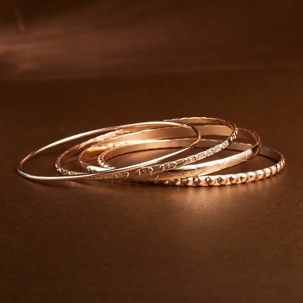 4pcs 6pcs Set Ethnic India Gold Color Bangles Bracelets For Women Big Circle Metal Wire Africa Bridal Wedding Bangle Jewelry