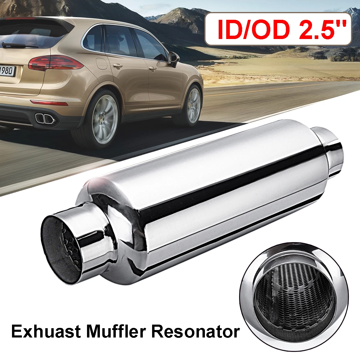 Universal Stainless Steel Car Resonator Exhaust Muffler 2.5" inlet To 2