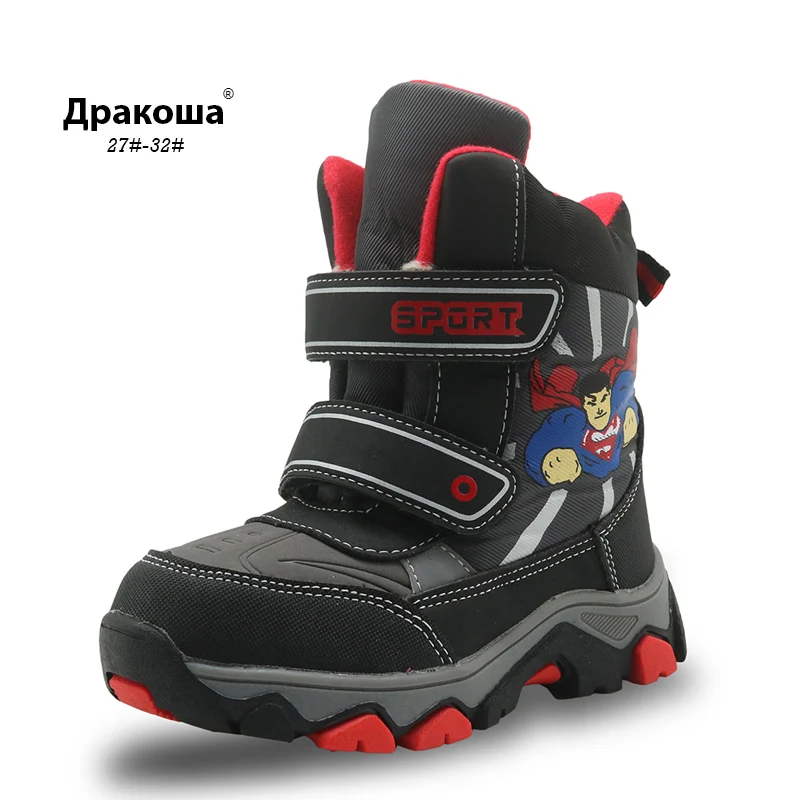 APAKOWA/зимние водонепроницаемые ботинки для мальчиков детская обувь до середины икры теплые плюшевые резиновые детские ботинки с подкладкой из шерсти для мальчиков, европейские размеры 27-38