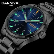 Карнавал Новая мода Тритий газ само светящиеся часы для мужчин часы лучший бренд класса люкс кварцевые наручные часы Неделя Дата Relogio masculino