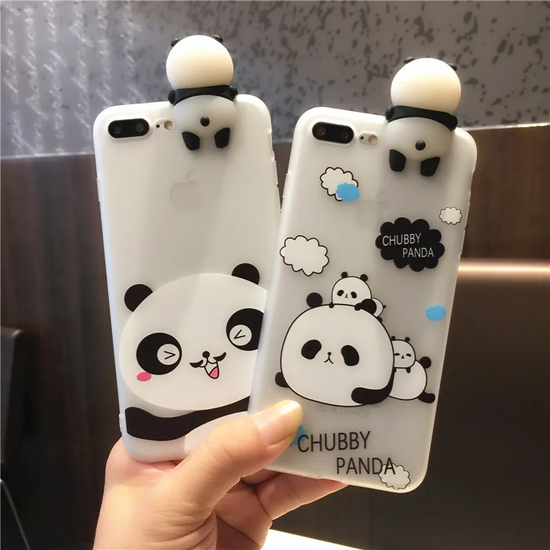 Back Cover Shell Capa Case For iPhone 6 7 7Plus 3D Cute Panda Silicon Transparent Phone Cases 6s 8 Plus |