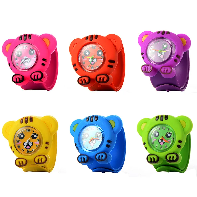 Kids Watch 3D Creative Slap Cartoon Silicen Quartz Wristwatches Children Tiger Sport Pat Circle Watches Cute 1