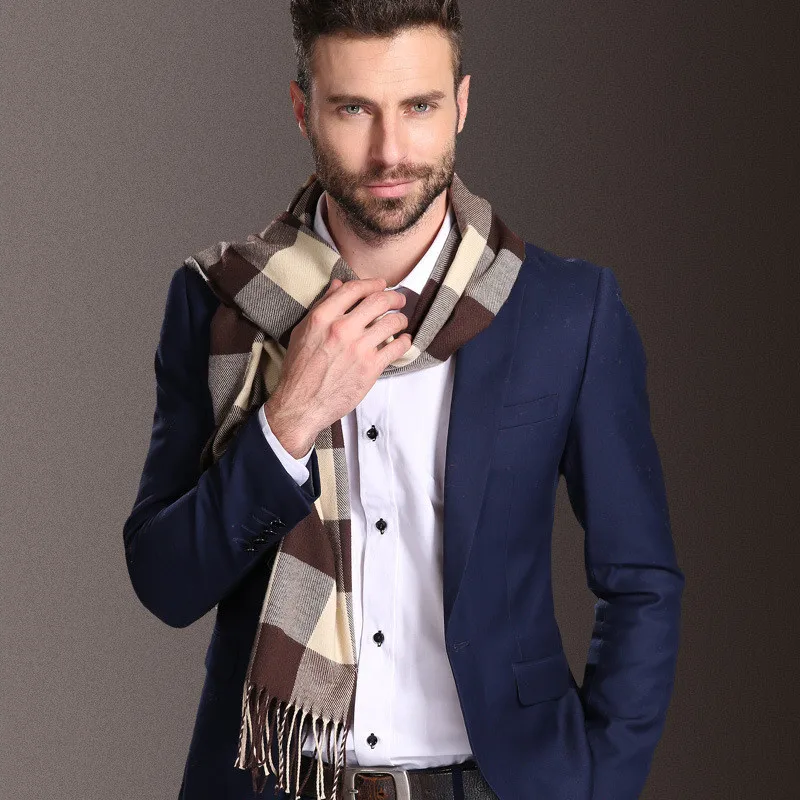 2021 New Europe Fashion Shawl Scarves Men Winter Warm Tartan Designer Scarf Business Sjaal Plaid Cotton Wraps Bufanda Foulard 