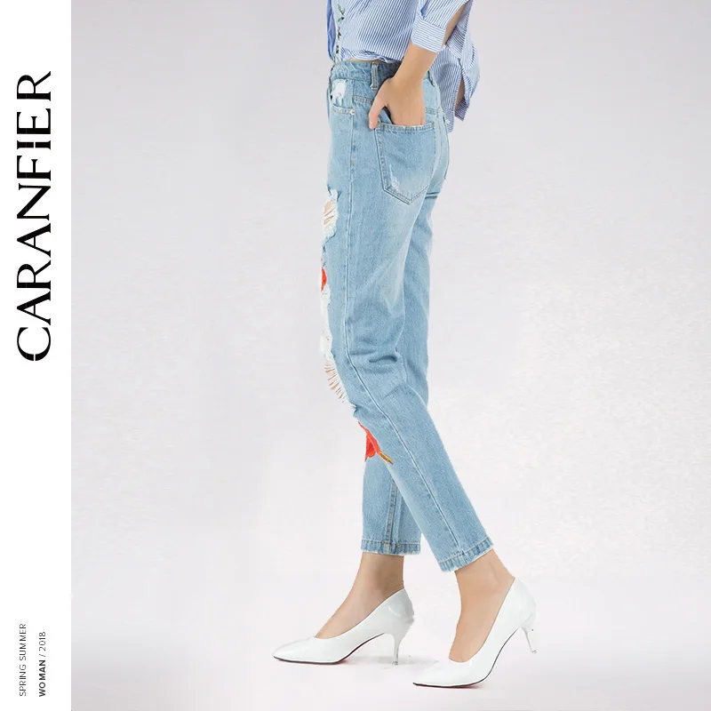 CARANFIER 2018 новые модные женские 3D сексуальные розы элегантные джинсы свободные