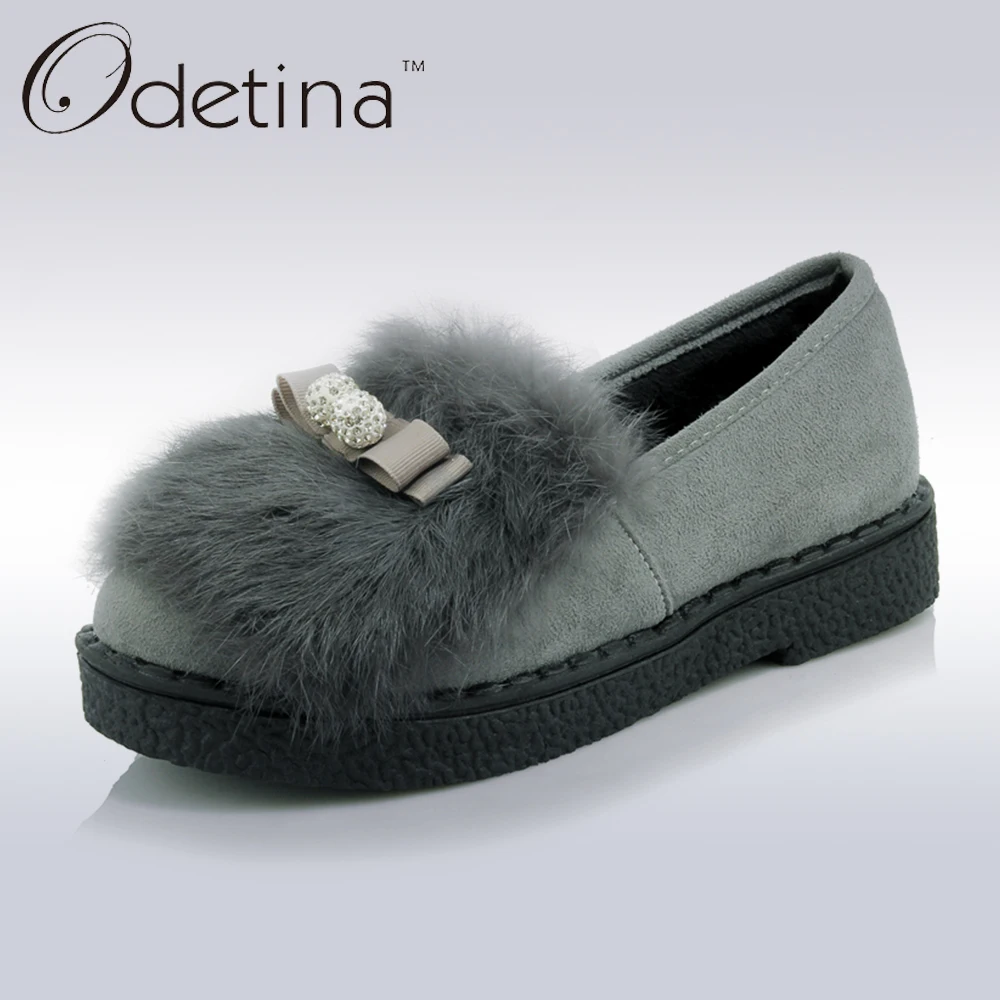 Odetina Suede Fur Loafers Women Large Size Boat Shoes Ladies Slip on Shoes Platform Cute Flat Shoes For Women 2018 Spring Autumn