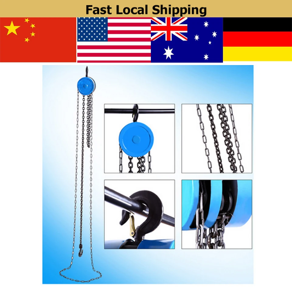 1000kg Pulley Chain Block Chain Hoist Cable Hand Control Pulley Crane 3