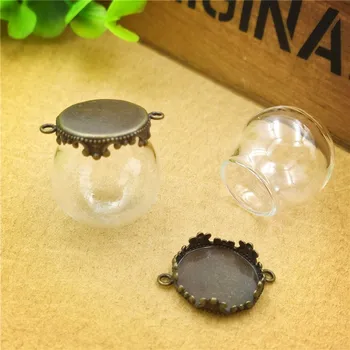 

50sets color 20mmx15mm clear empty glass globe bottle with bronze base set glass vial pendant glass dome cover