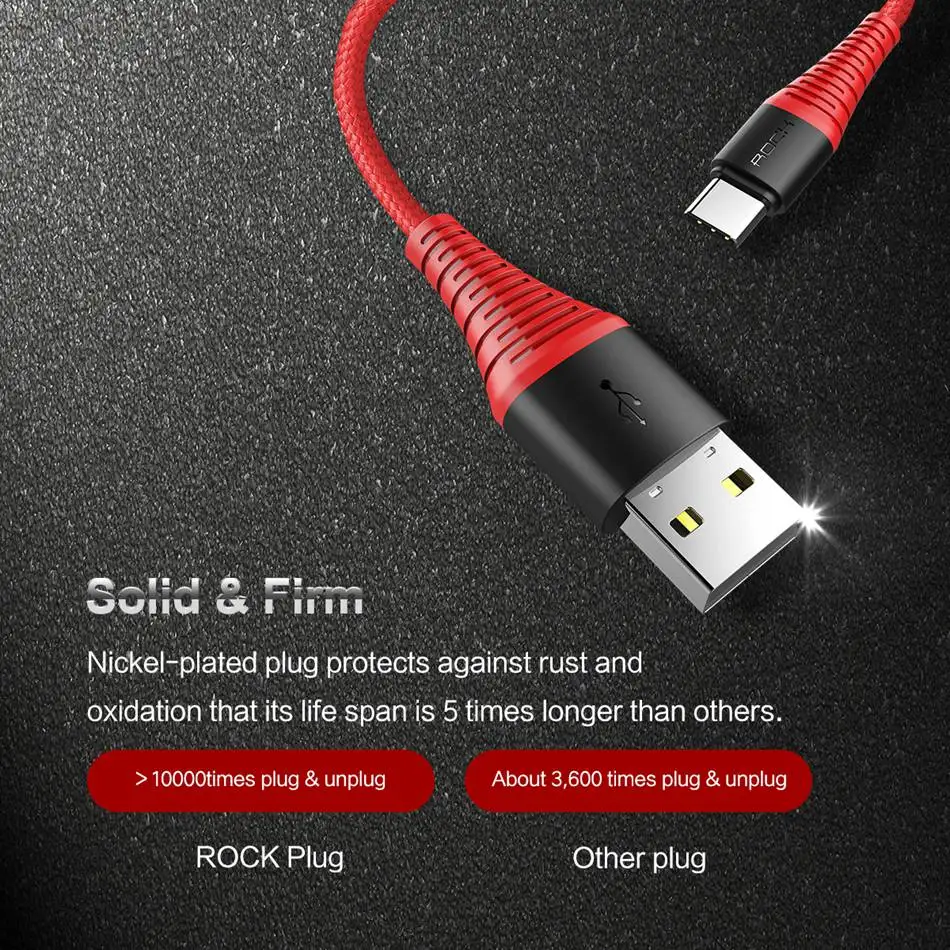 ROCK высокопрочный кабель usb type-C 3 a кабель usb type-c для быстрой зарядки и синхронизации данных для Galaxy S8 plus Note8 Xiaomi распродажа 49