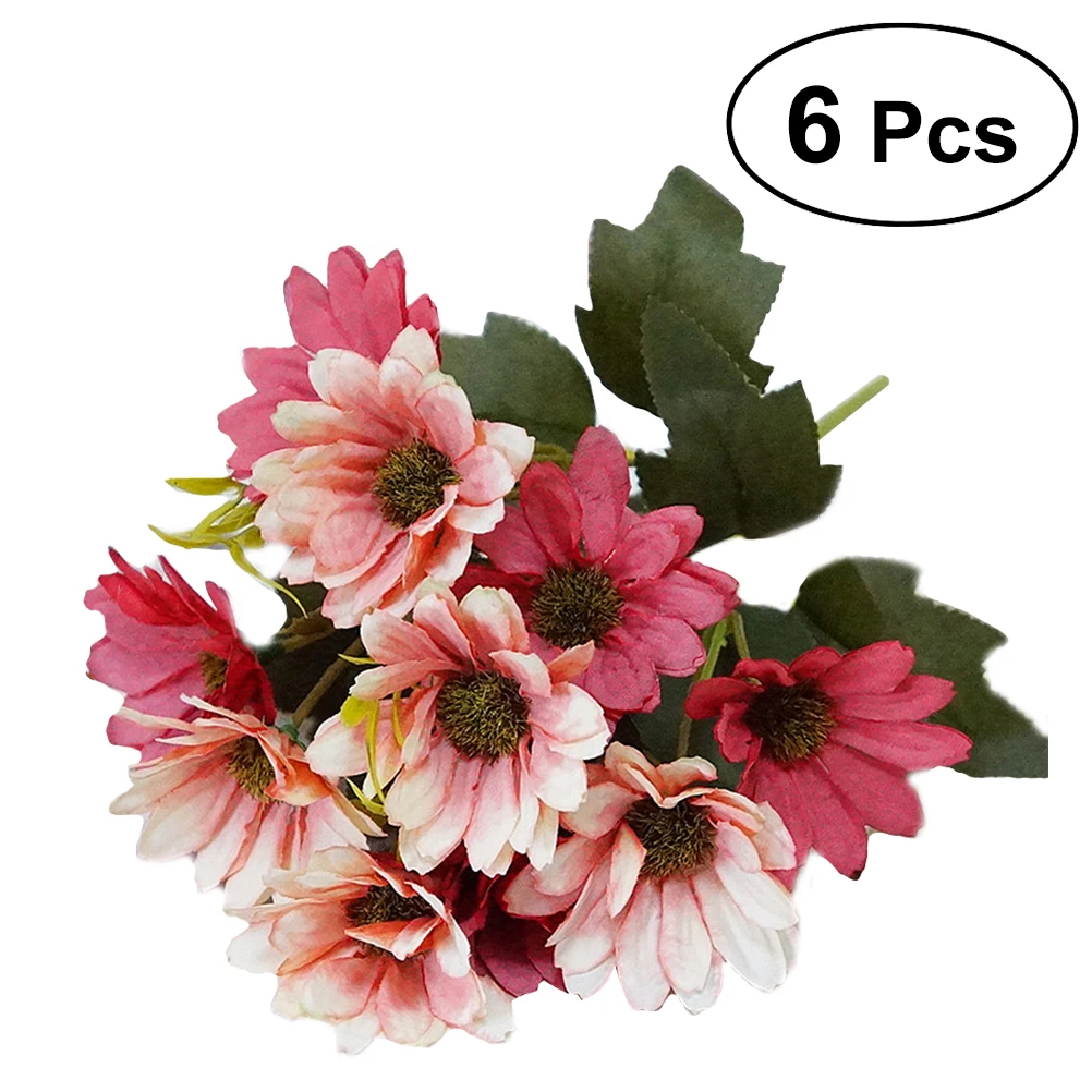 6pcs Artificial Flowers Silk Daisy Flowers Simulation Daisy Plants