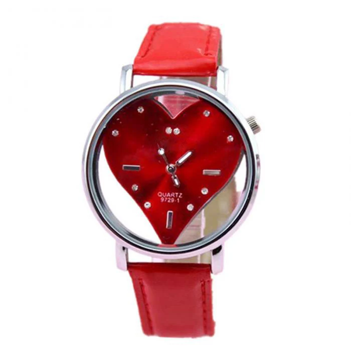 

7 Colors Candy Color Purple Yellow Fashion Love Heart Hollow pattern Dial Crystal PU Leather Band Women Watch For Girl Gift XYY