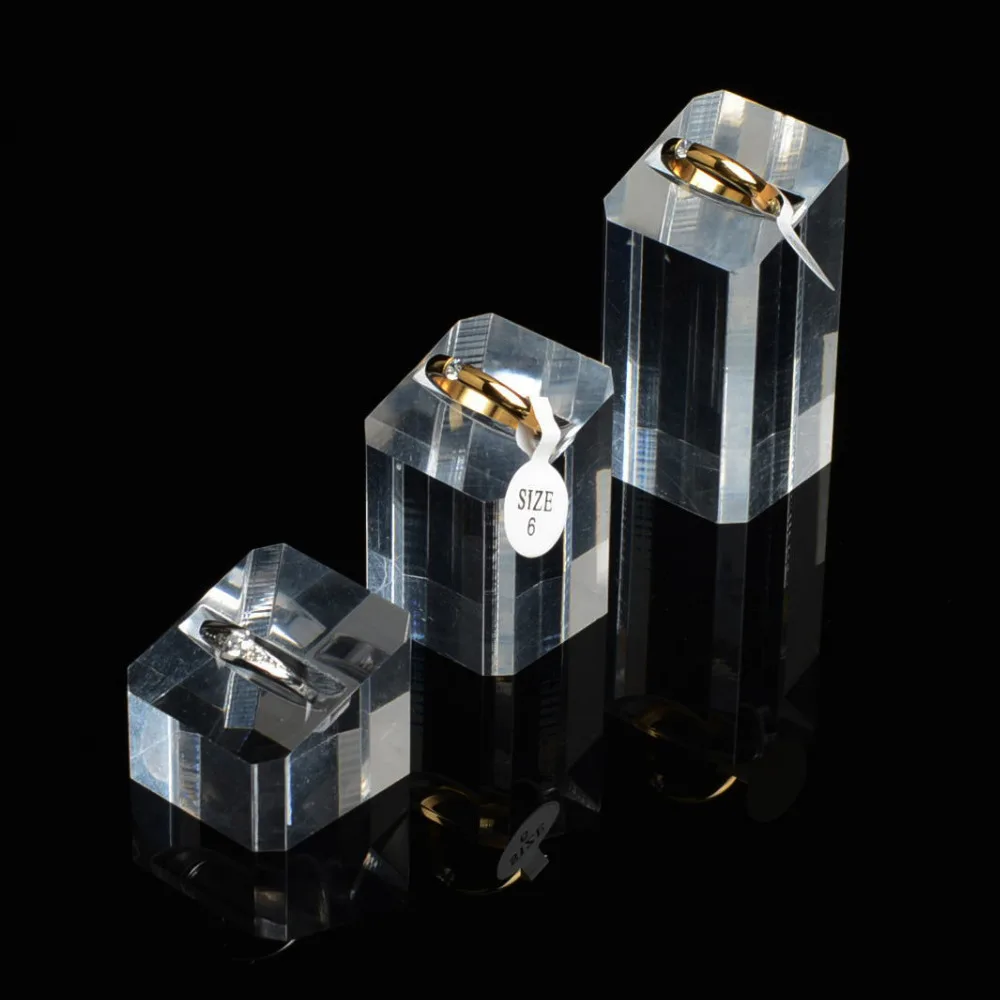 

Hot New 1 set Organic Glass Acrylic Clear Jewelry Ring Display Holder Stand 2.2+1.8+1.3", Jewelry Showcase Display Stand