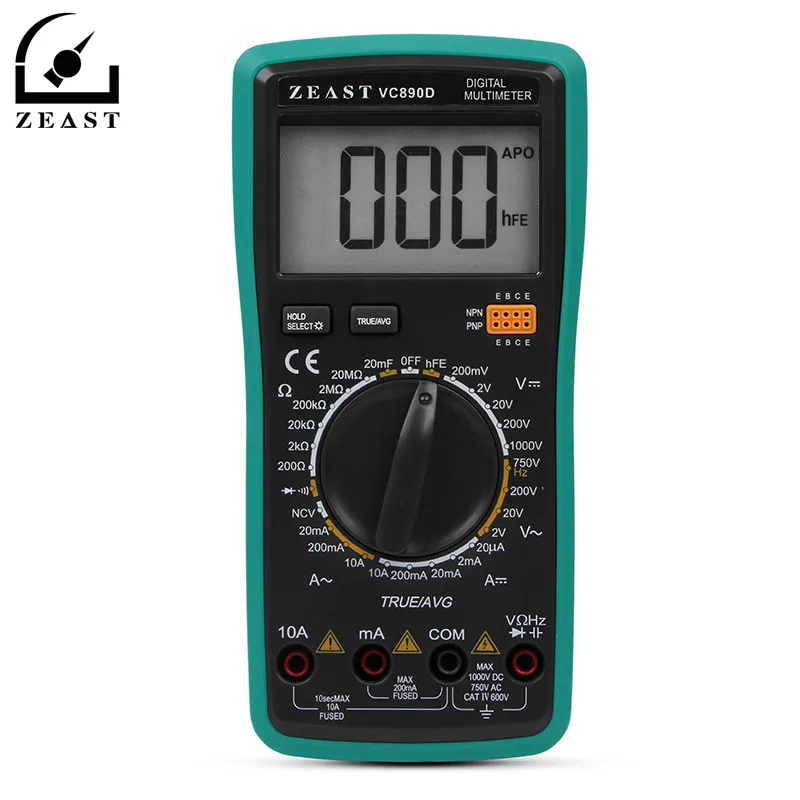 

ZEAST VC890D Digital Multimeter 4.2V High-voltage Diode Output 20000uF NCV Test Light LED Professional ElectricTester Meter